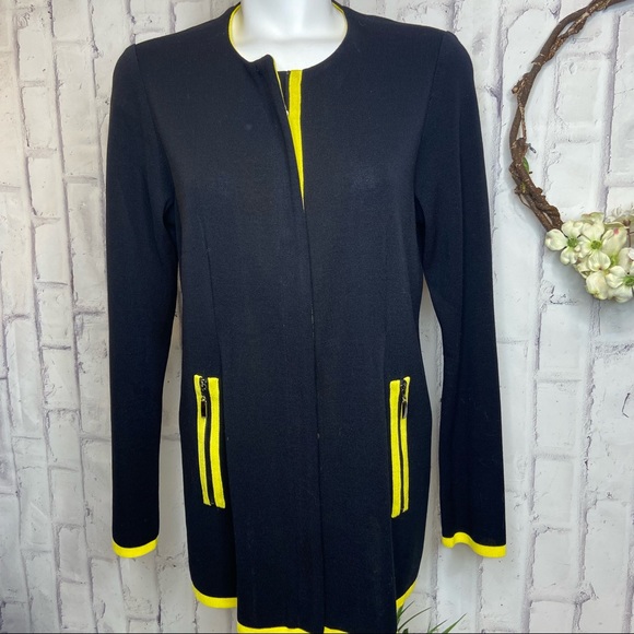 Misook knit cardigan blazer black yellow